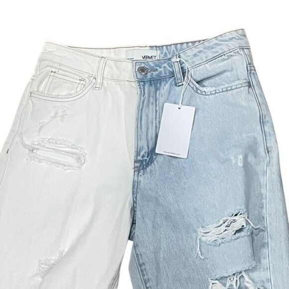 NWT Vervet Los Angeles Multi Color Wide Leg Super Distressed Cropped Jeans Size - Picture 2 of 4